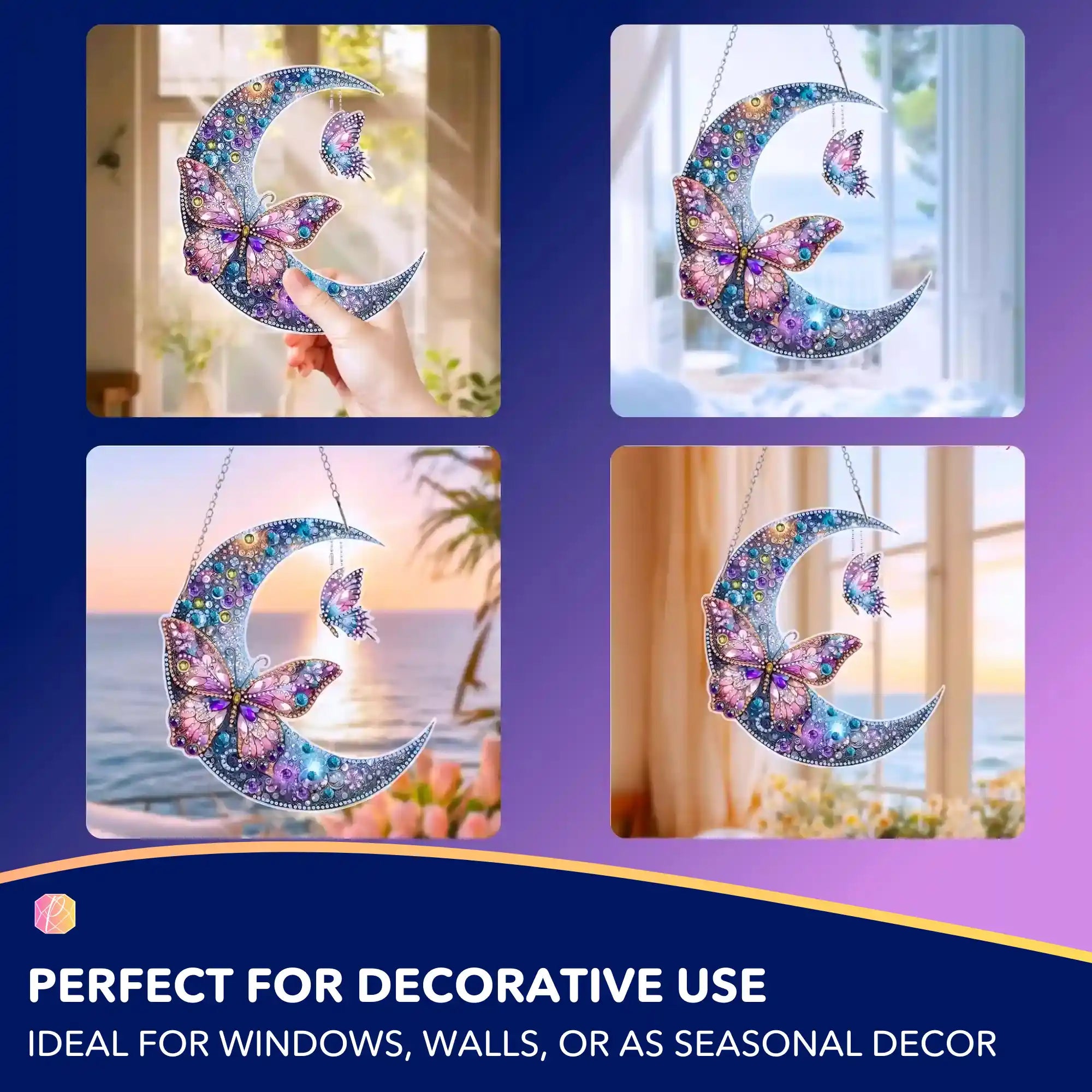 Diamond Painting Hanger – Crescent Moon with Butterflies