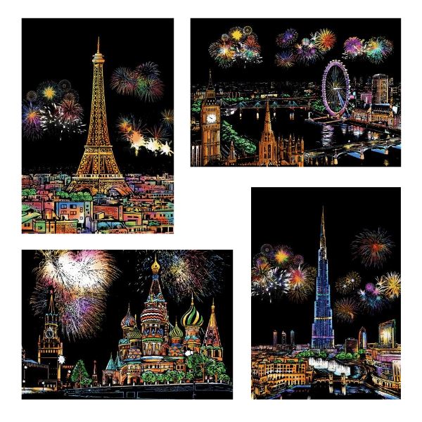 Scratch Painting – XL 4-Piece Set Cities II