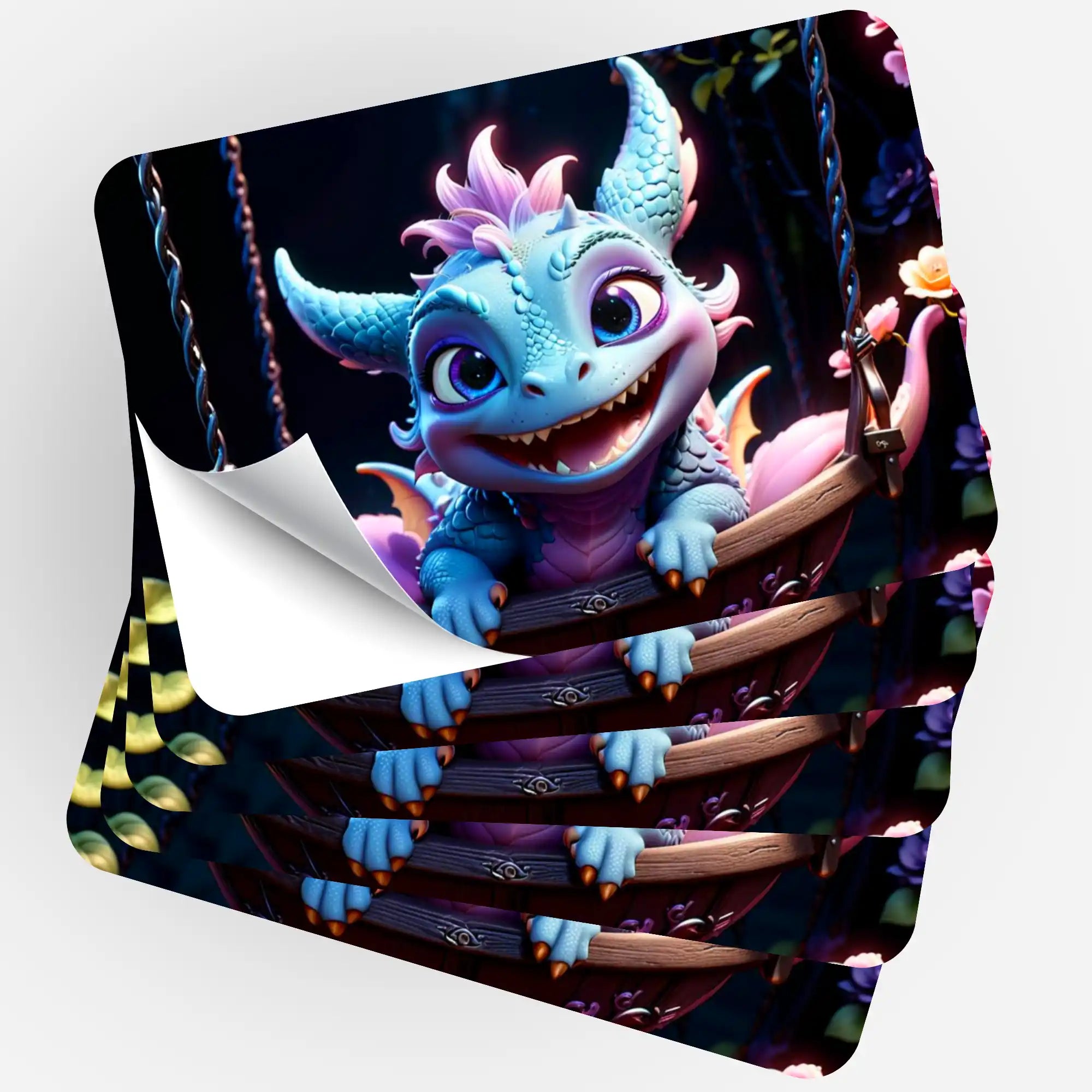Wall Sticker 5-Pack - Blue Flatter Dragon