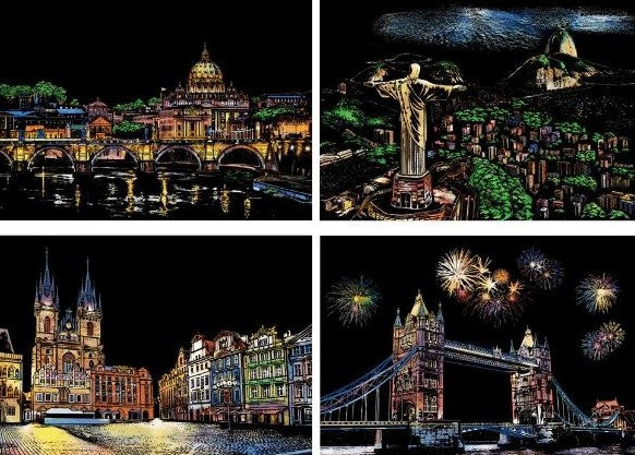 Scratch Painting – XL 4-Piece Set Cities I