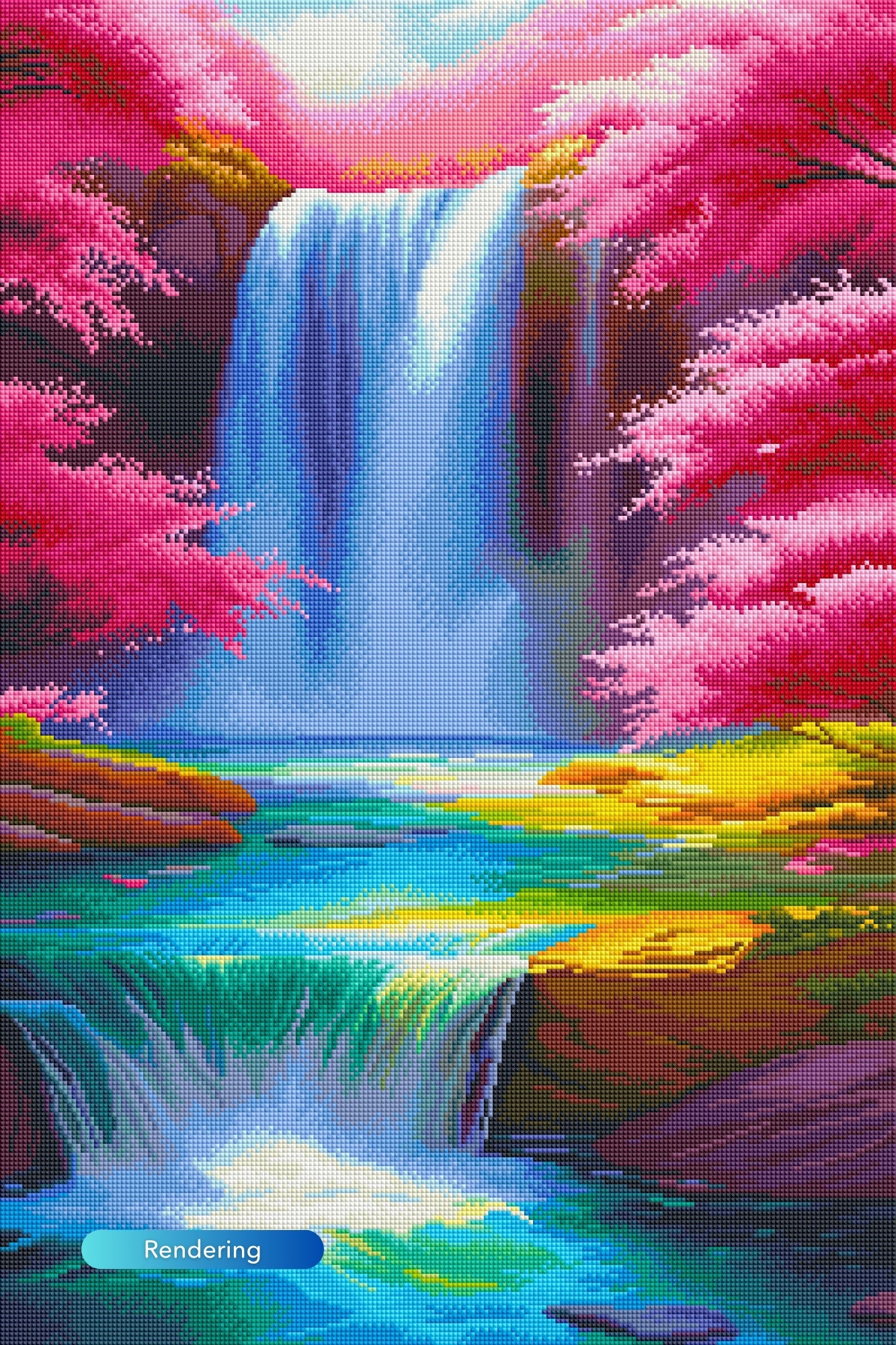 Diamond Painting - Cherry Blossoms by the Waterfall