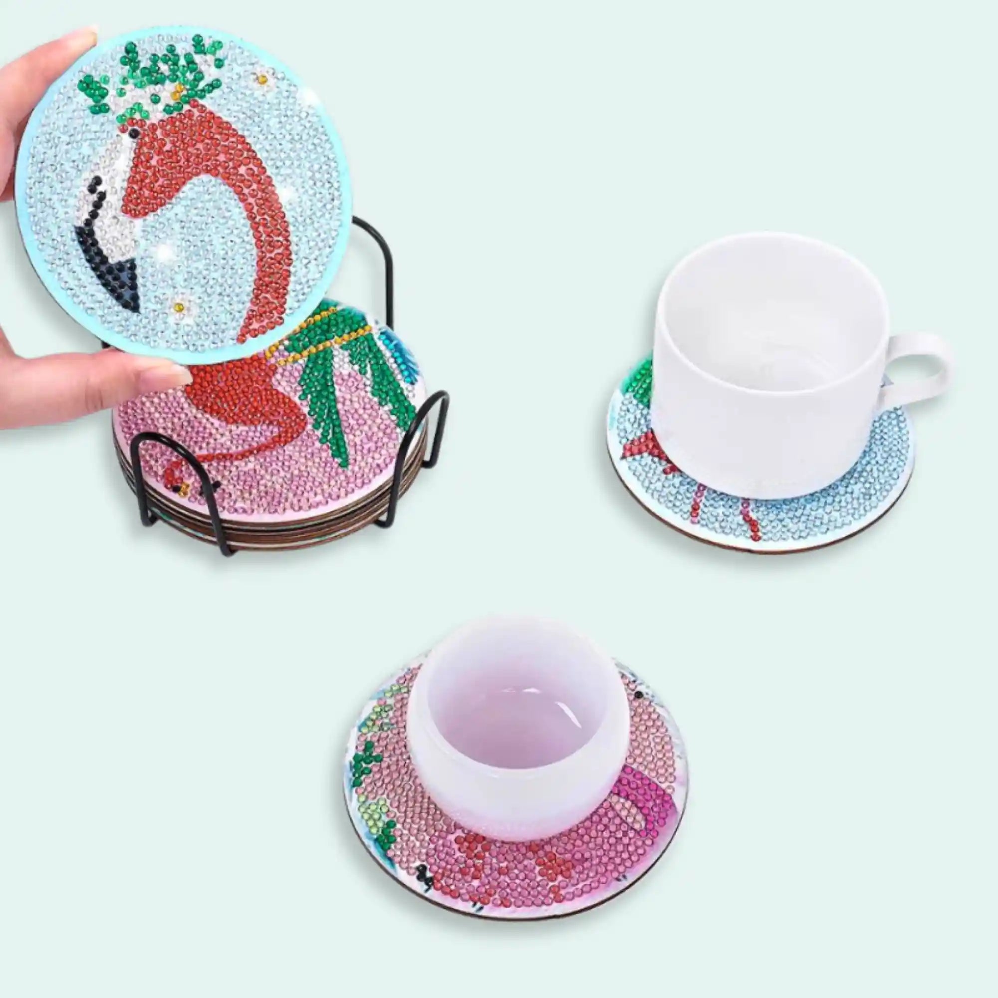 Diamond Painting - Coaster "Pink Flamingos"