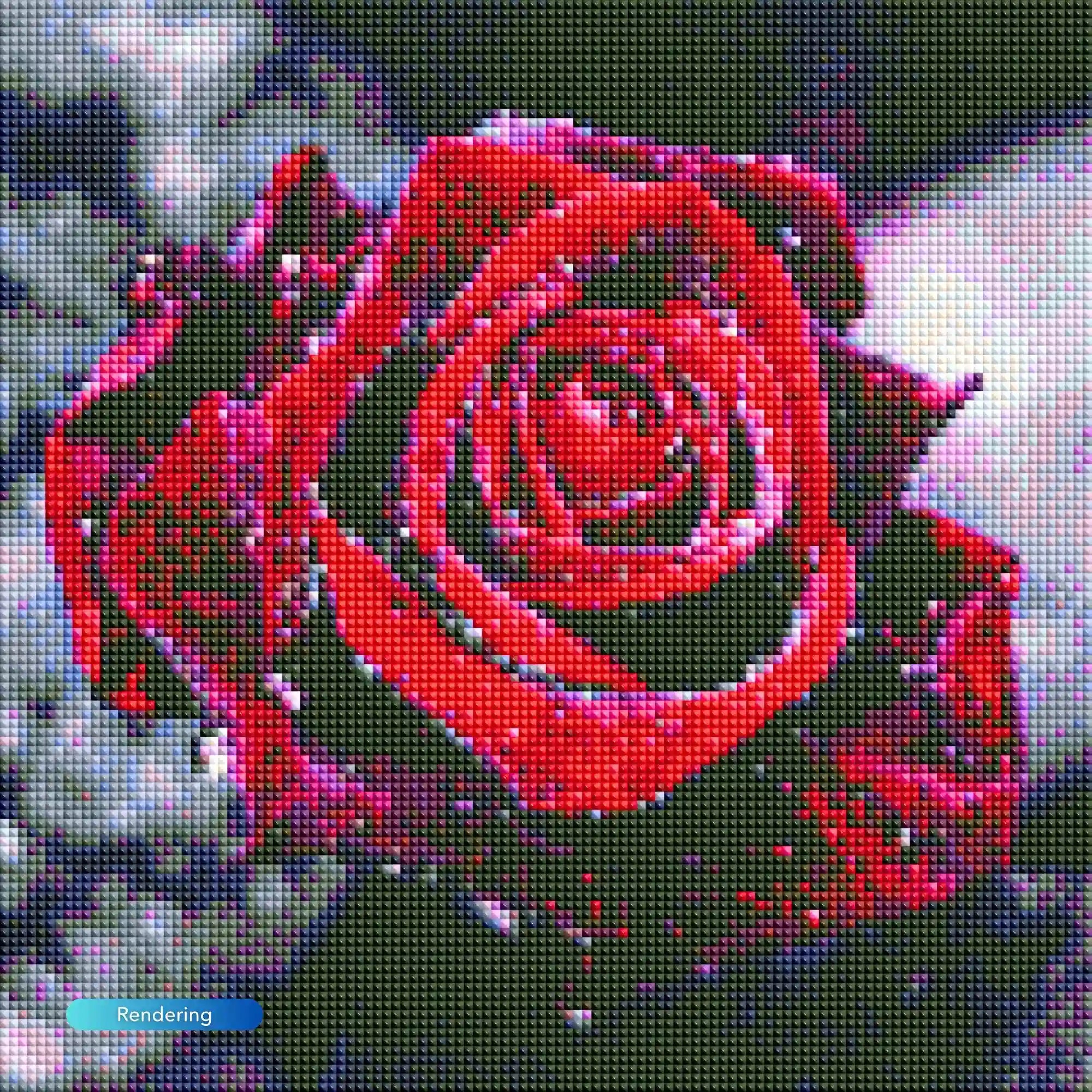 Diamond Painting – Red Rose in Morning Dew