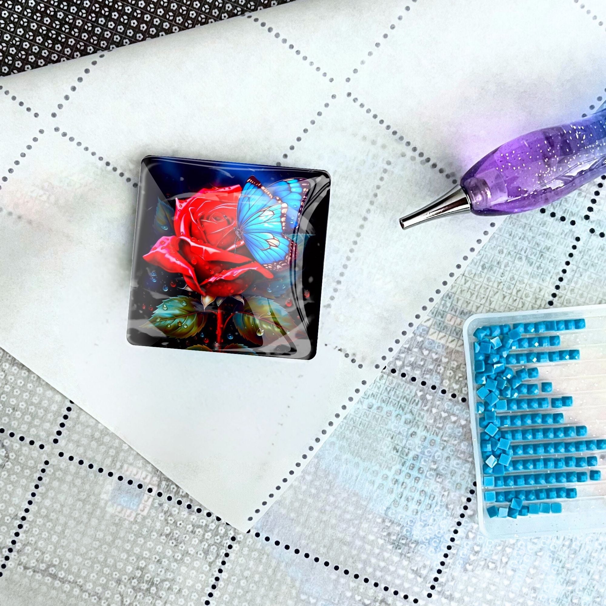 Cover Minder - Red Rose Meets Blue Butterfly