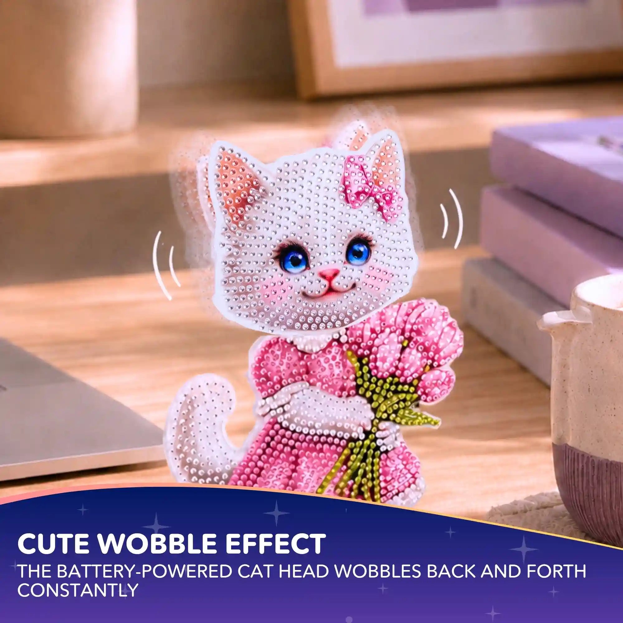 Diamond Painting – Wobbly Cat Display Stand with Bouquet