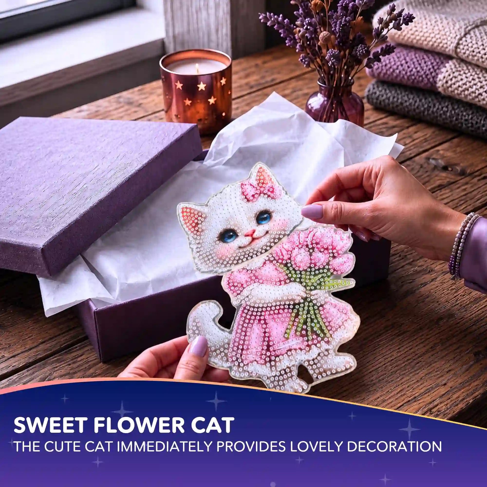 Diamond Painting – Wobbly Cat Display Stand with Bouquet