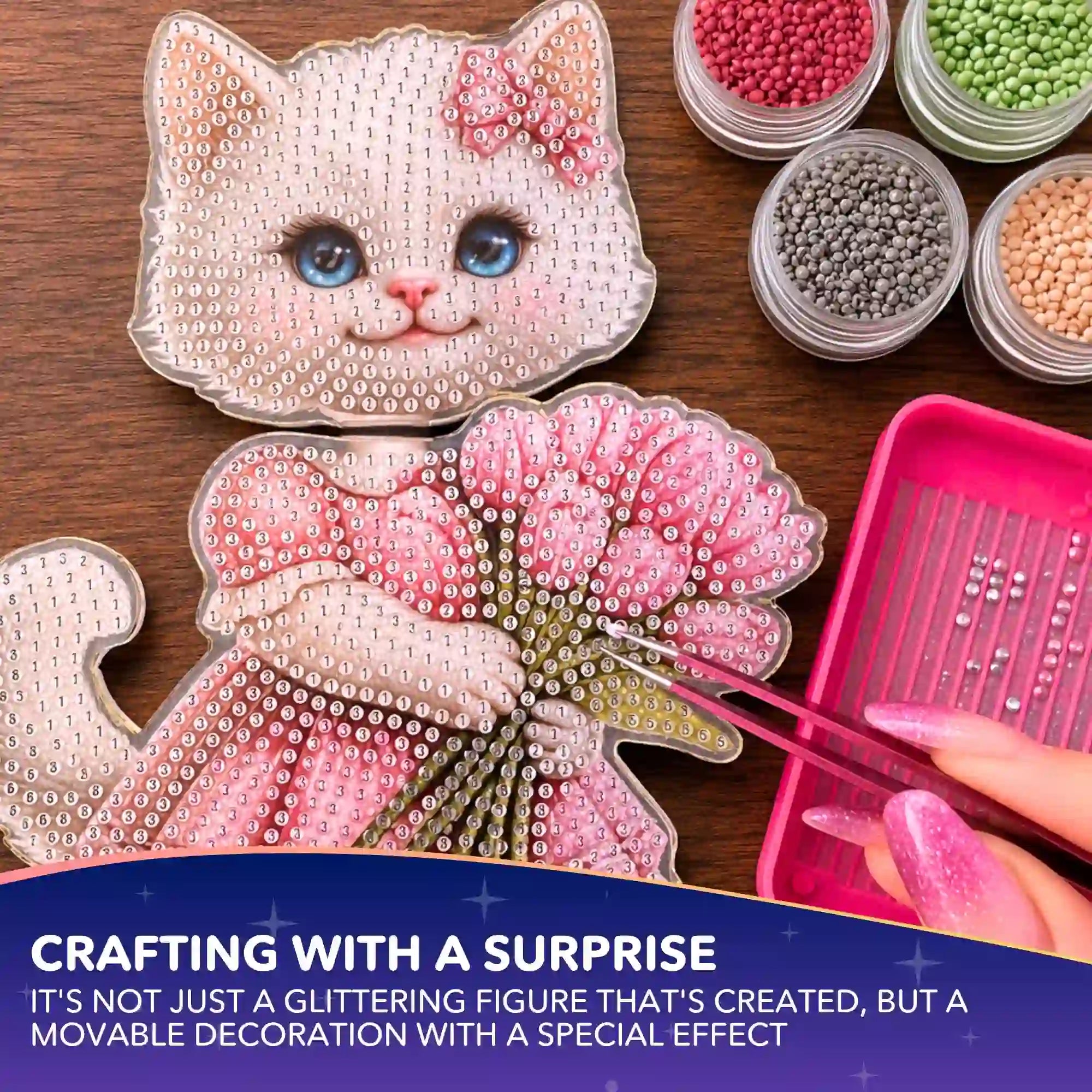 Diamond Painting – Wobbly Cat Display Stand with Bouquet