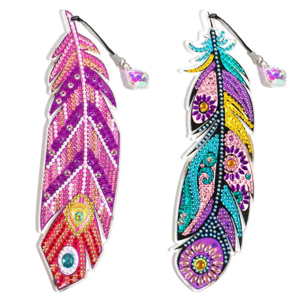 Diamond Painting Bookmark "Colorful Feathers" 2-Piece Set