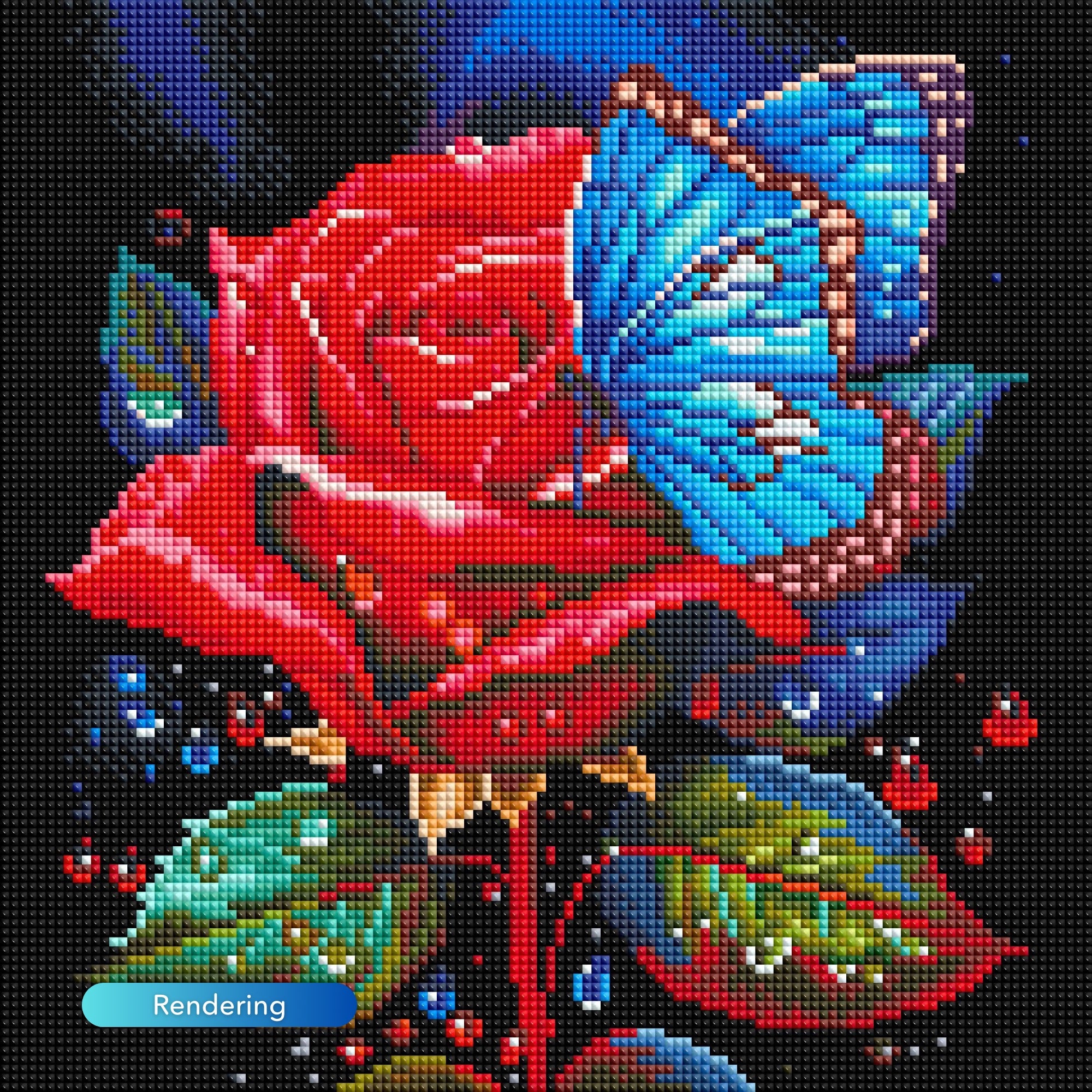 Diamond Painting - Red Rose Meets Blue Butterfly