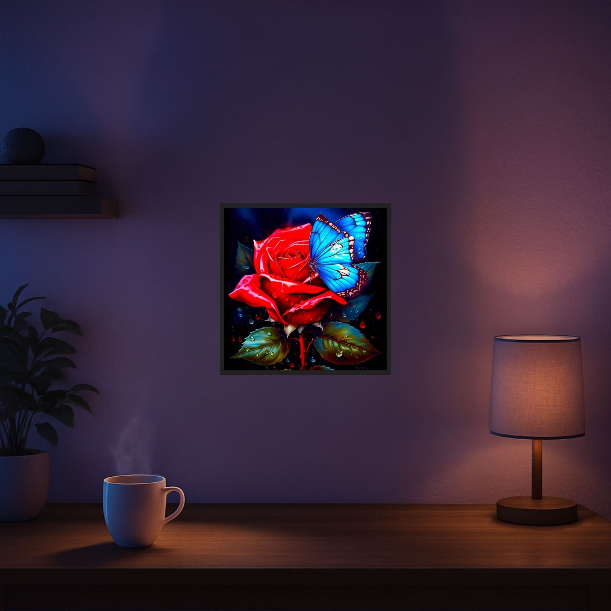 Diamond Painting - Red Rose Meets Blue Butterfly
