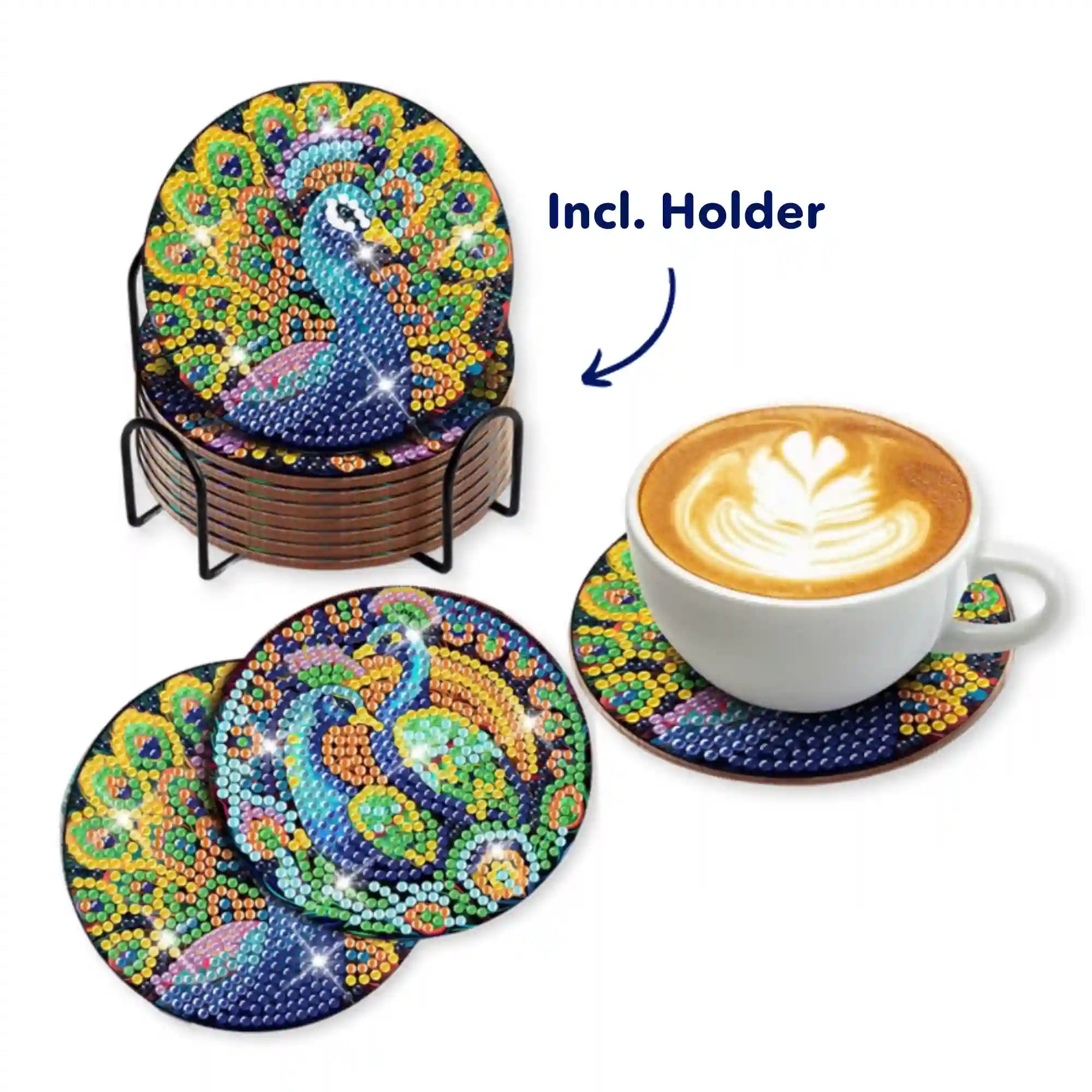 Diamond Painting - Coaster "Colorful Peacock"