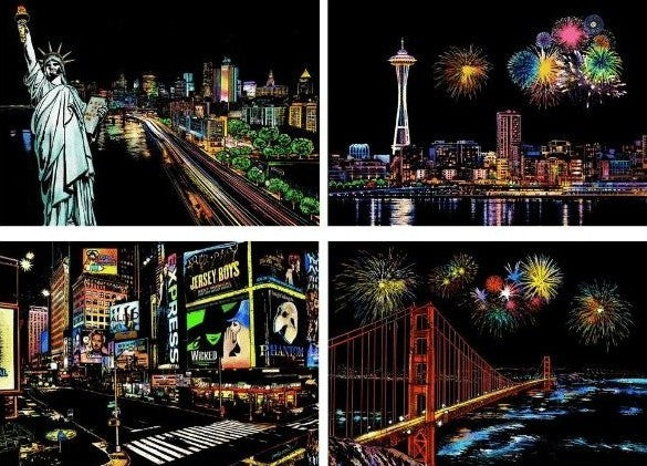 Scratch Painting – XL 4-Piece Set Cities
