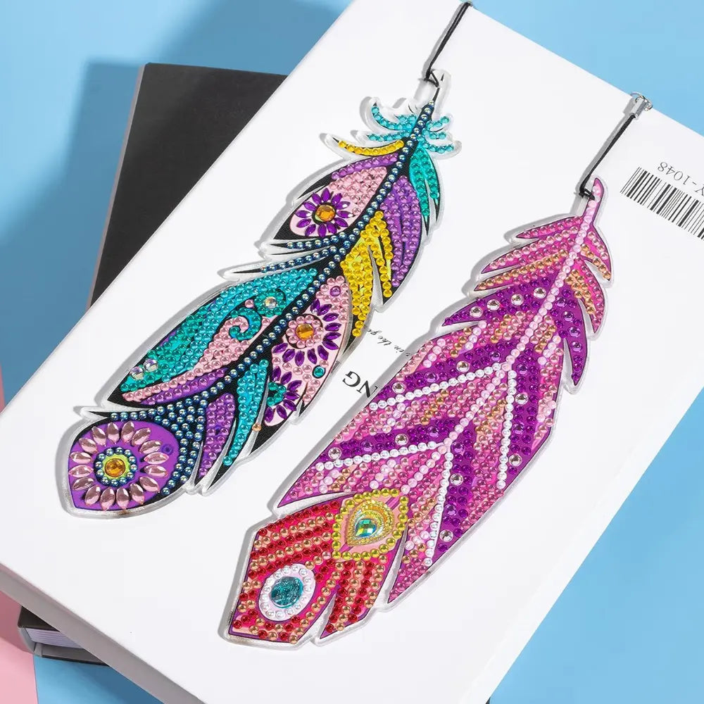 Diamond Painting Bookmark "Colorful Feathers" 2-Piece Set