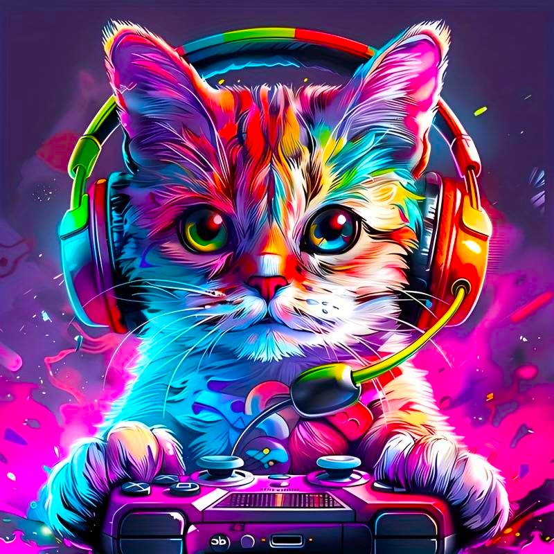 Diamond Painting - Colorful Gaming Cat