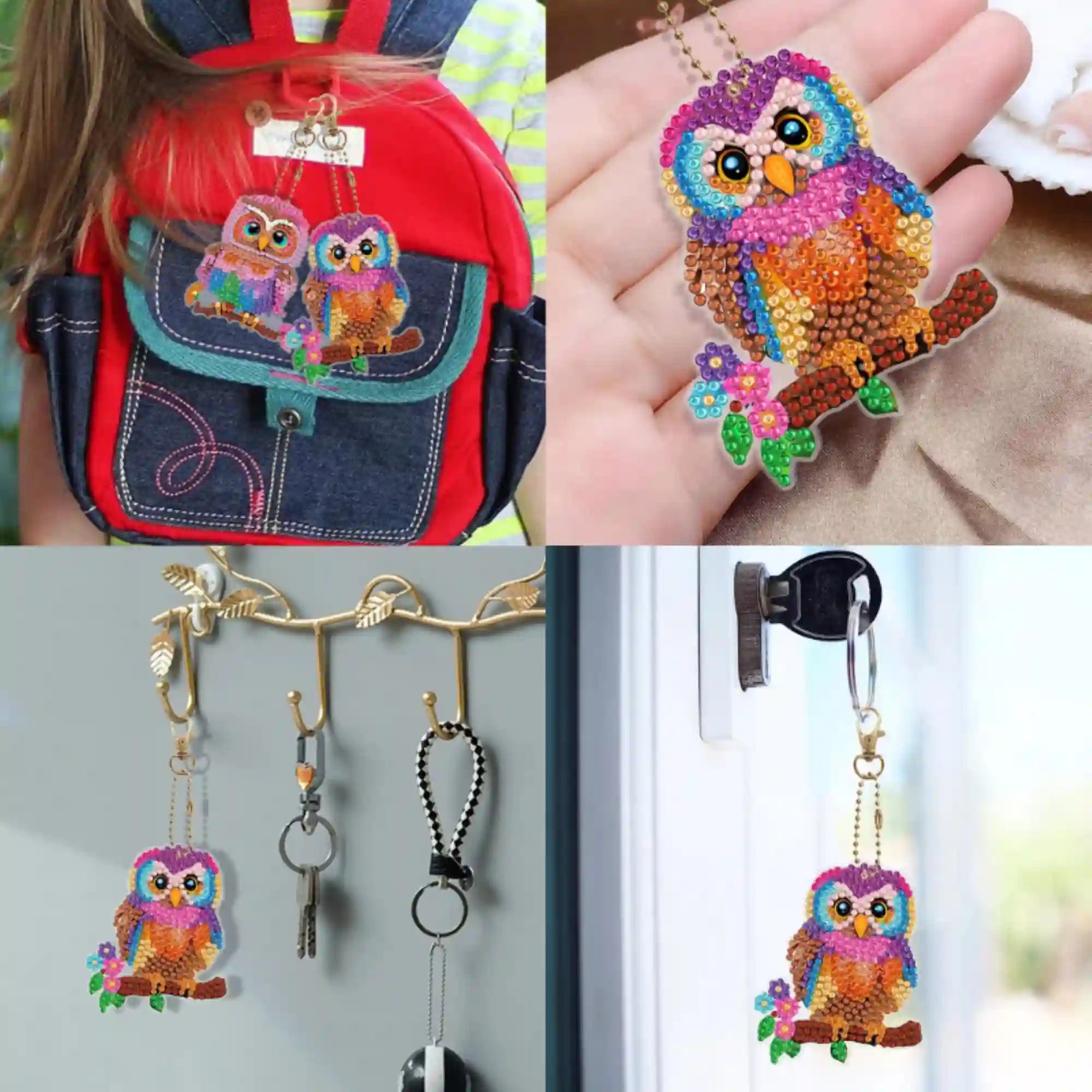 Diamond Painting Keychain - Colorful Owls