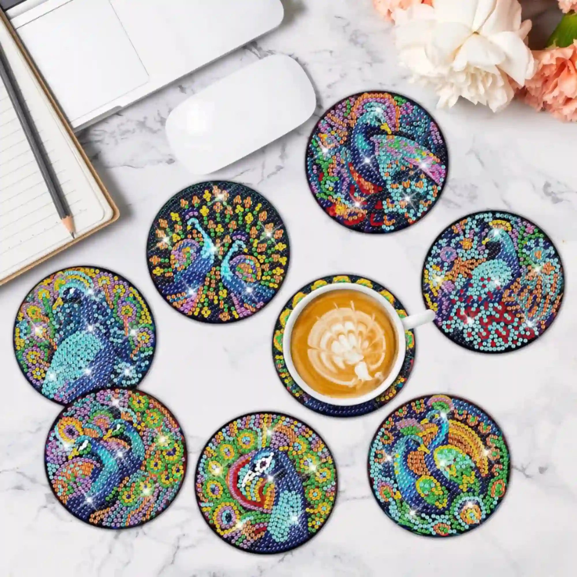 Diamond Painting - Coaster "Colorful Peacock"