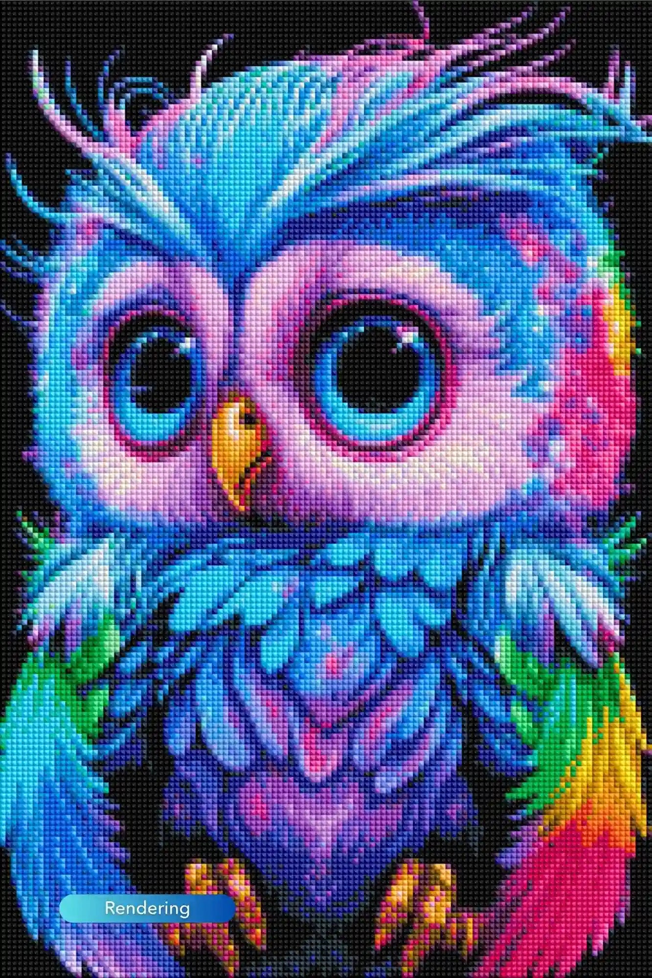 Diamond Painting – Little Colorful Owl in a Riot of Colors