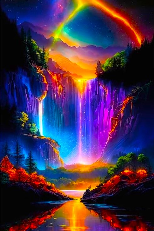 Diamond Painting - Nightlight by the Waterfall