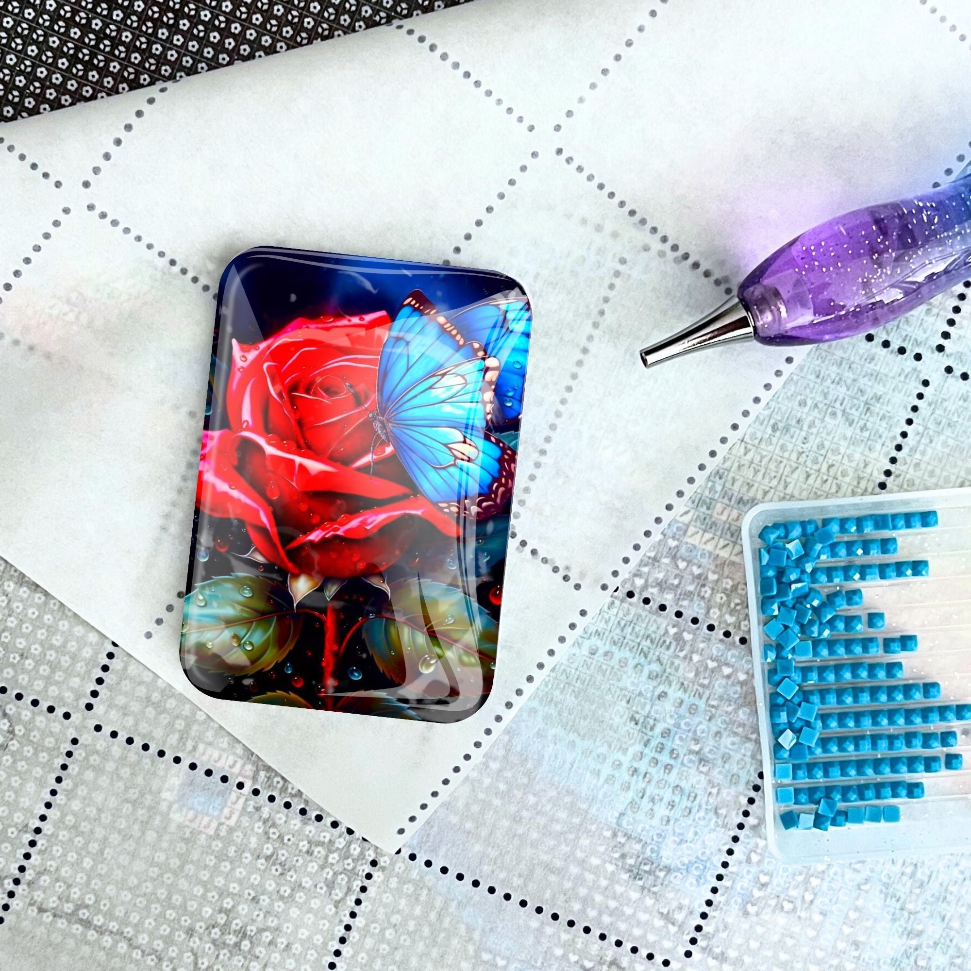 Cover Minder - Red Rose Meets Blue Butterfly