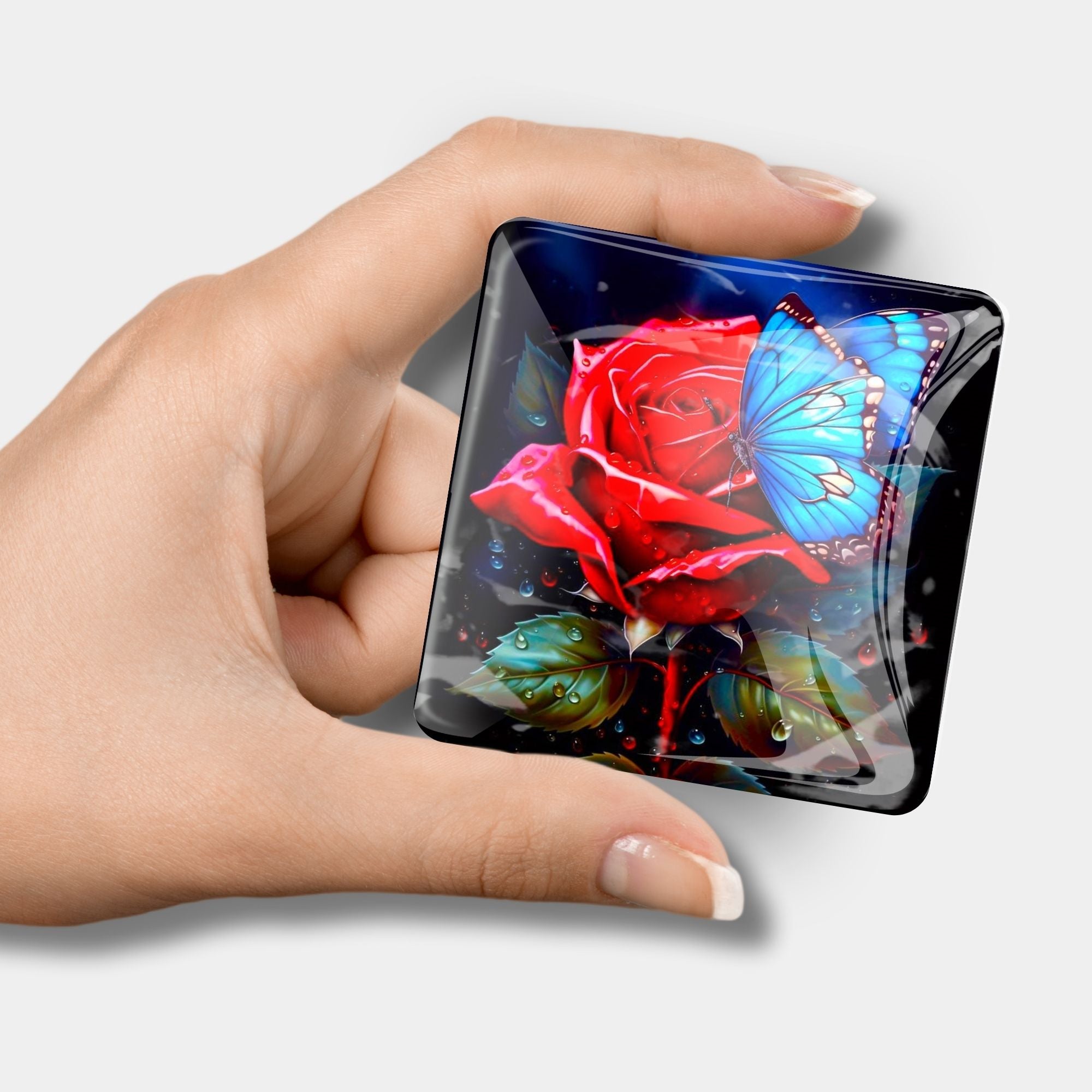 Cover Minder - Red Rose Meets Blue Butterfly