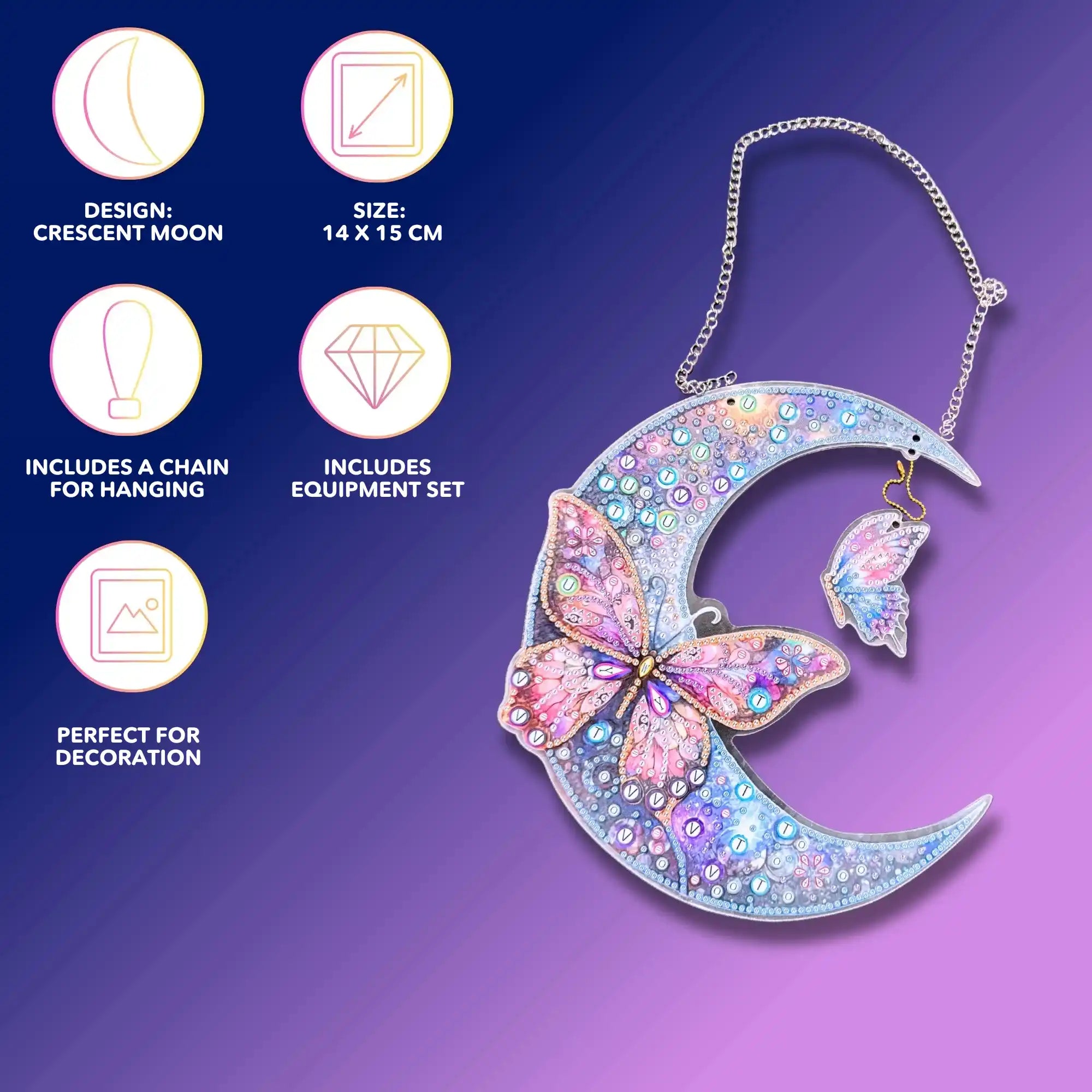 Diamond Painting Hanger – Crescent Moon with Butterflies