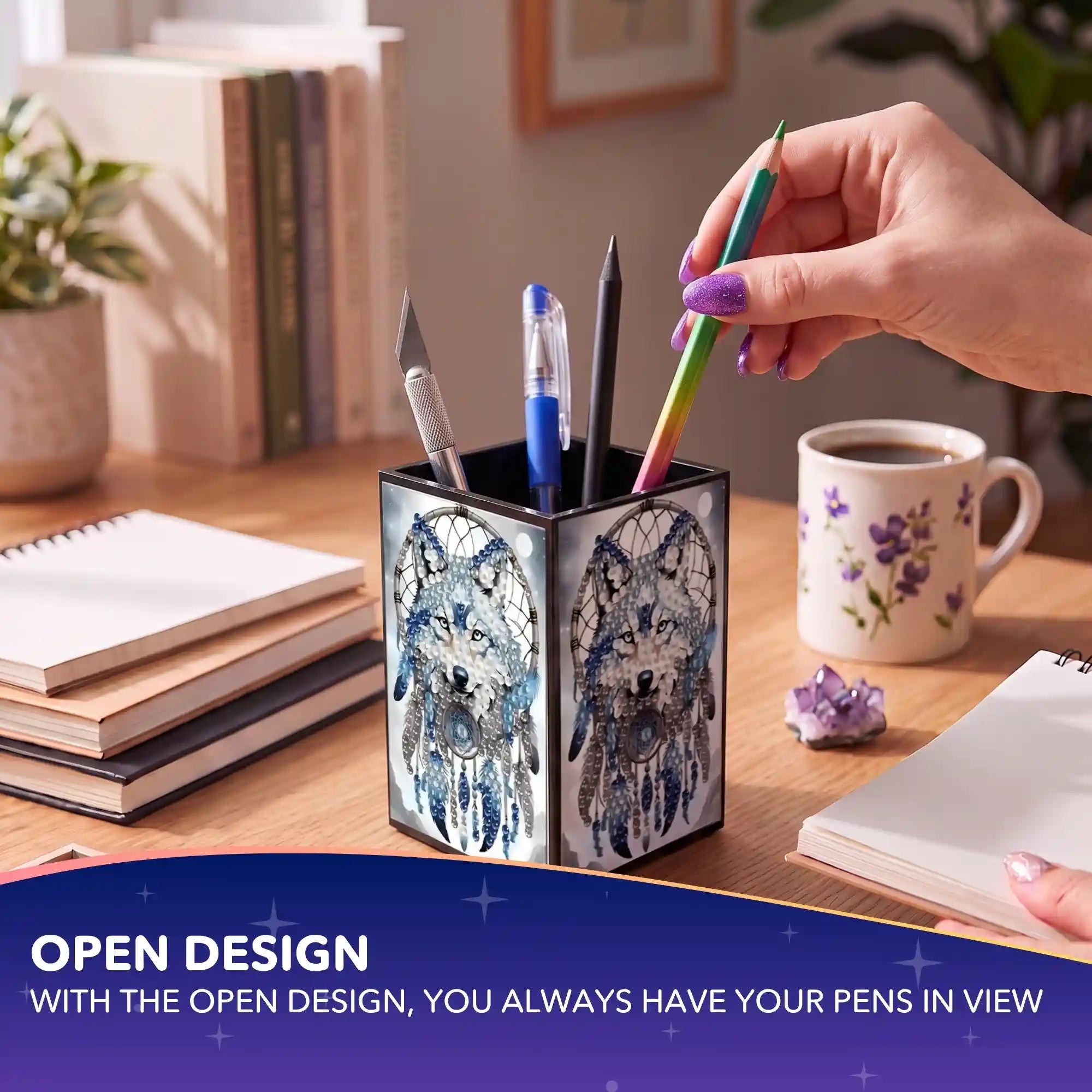 Diamond Painting – Pen Holder Wolf