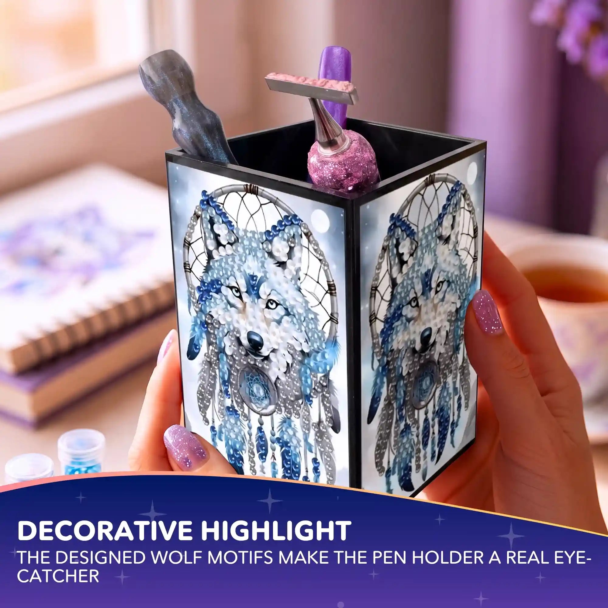 Diamond Painting – Pen Holder Wolf