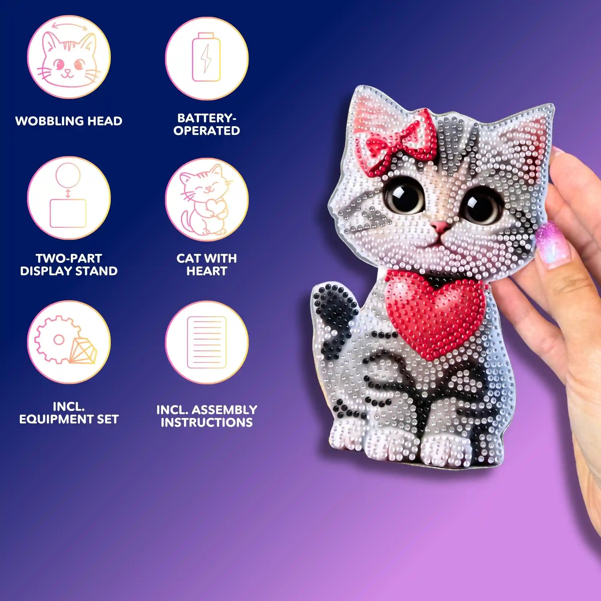 Diamond Painting – Wobbly Cat Display Stand with Heart