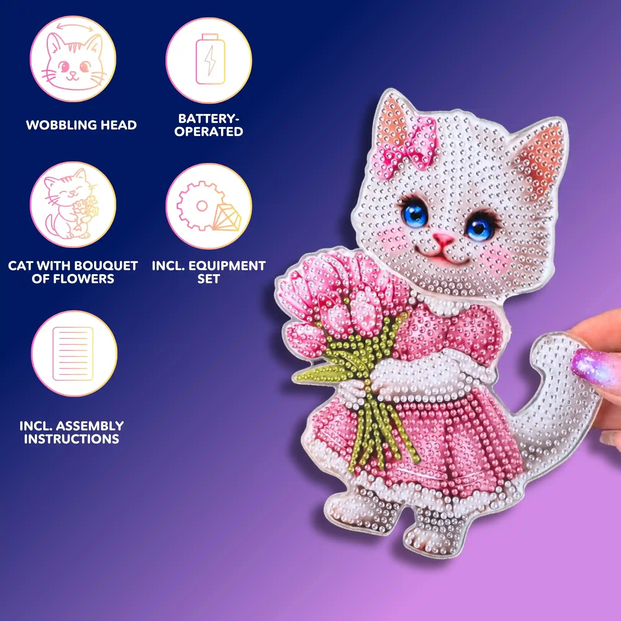 Diamond Painting – Wobbly Cat Display Stand with Bouquet