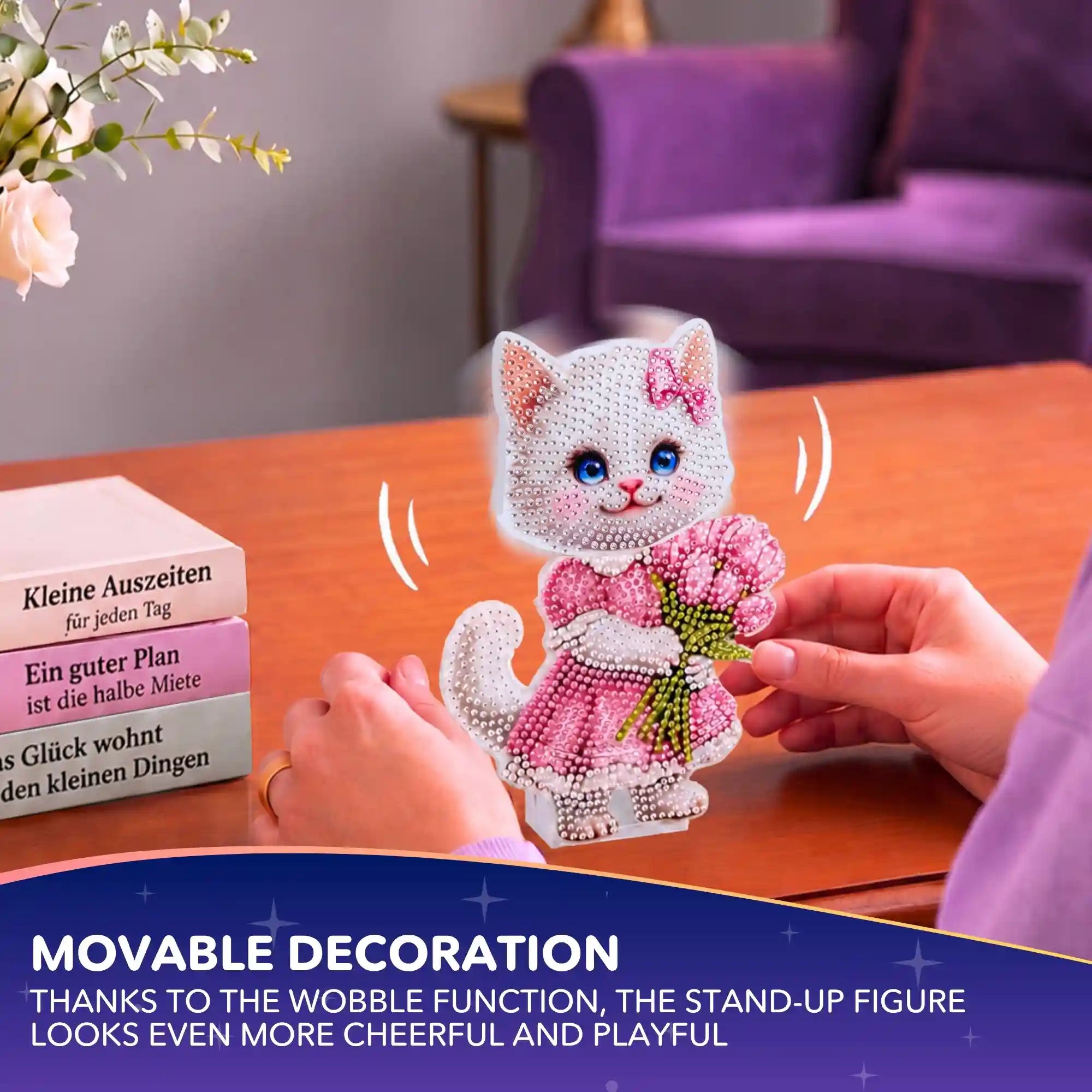 Diamond Painting – Wobbly Cat Display Stand with Bouquet