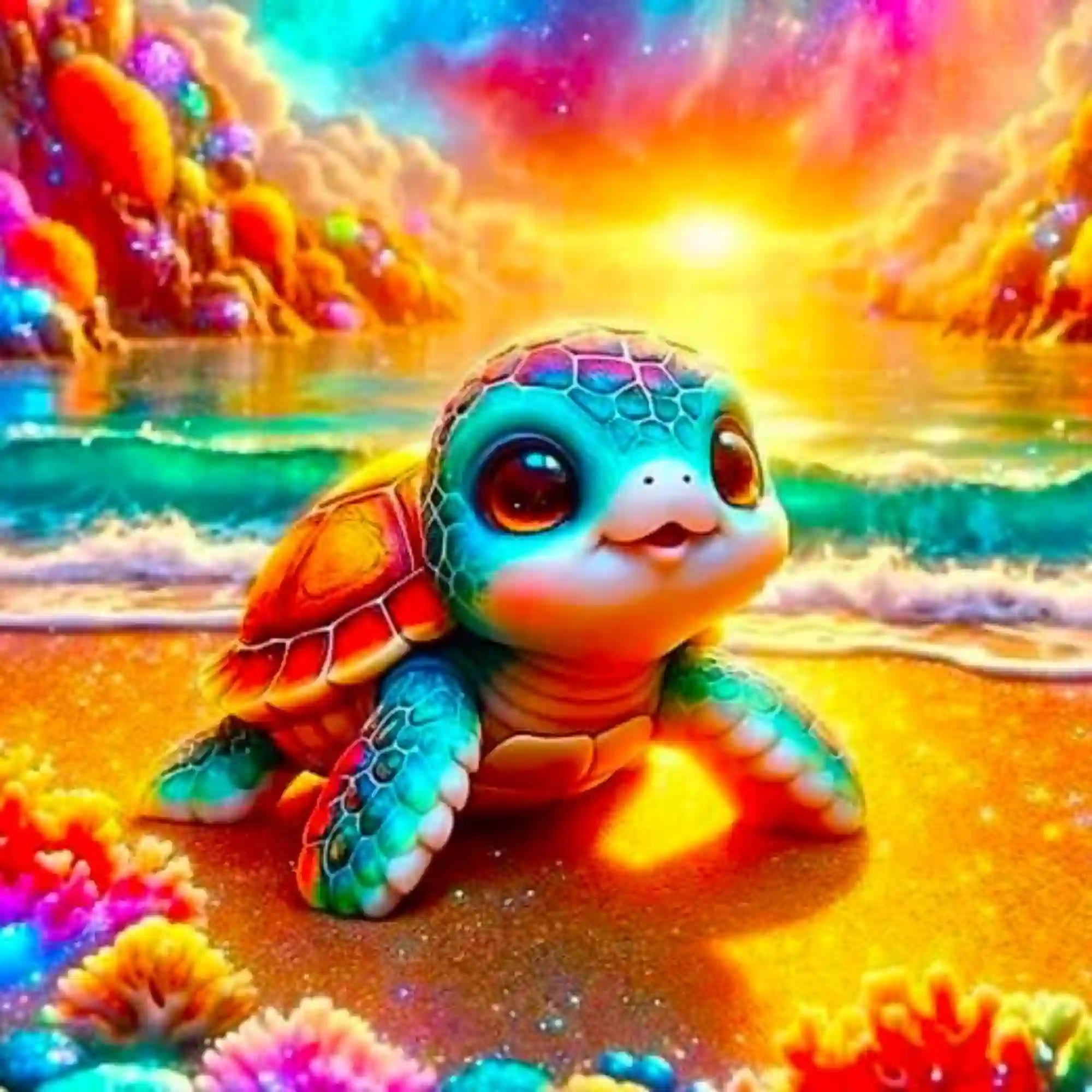 Diamond Painting 100 Colors Special – Turtle on Sparkling Beach