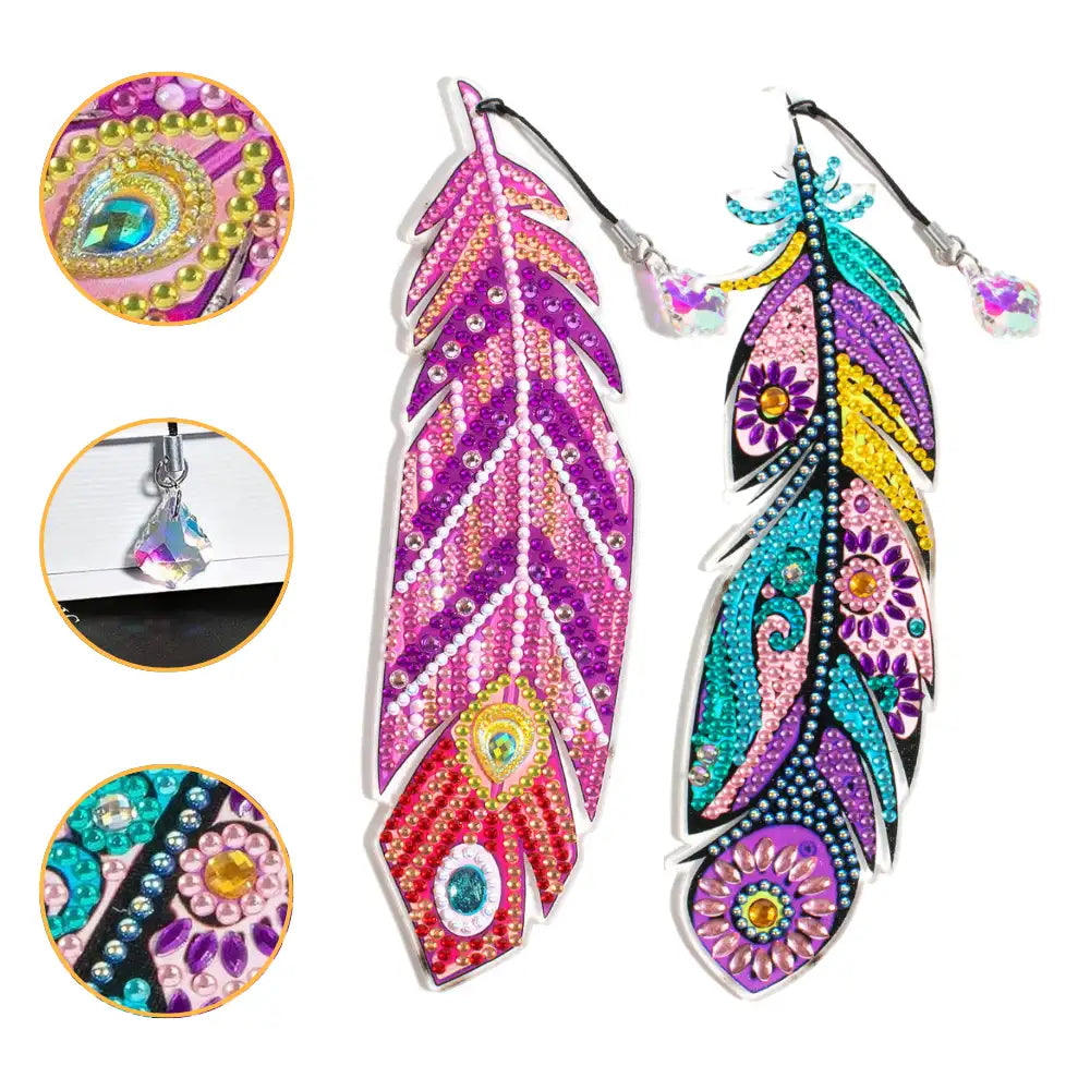 Diamond Painting Bookmark "Colorful Feathers" 2-Piece Set